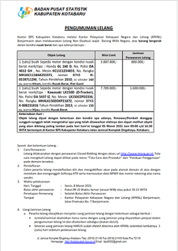Pengumuman Lelang Kendaraan Dinas BPS Kabupaten Kotabaru